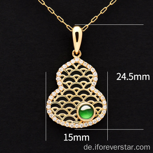 18k Gold Hollow Calabash Diamond Jadeit Jade Anhänger